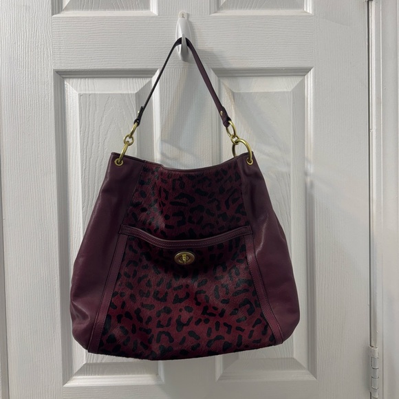 Coach Handbags - Coach Burgundy Haircalf Leather Turnlock Pocket Hobo Shoulder Bag